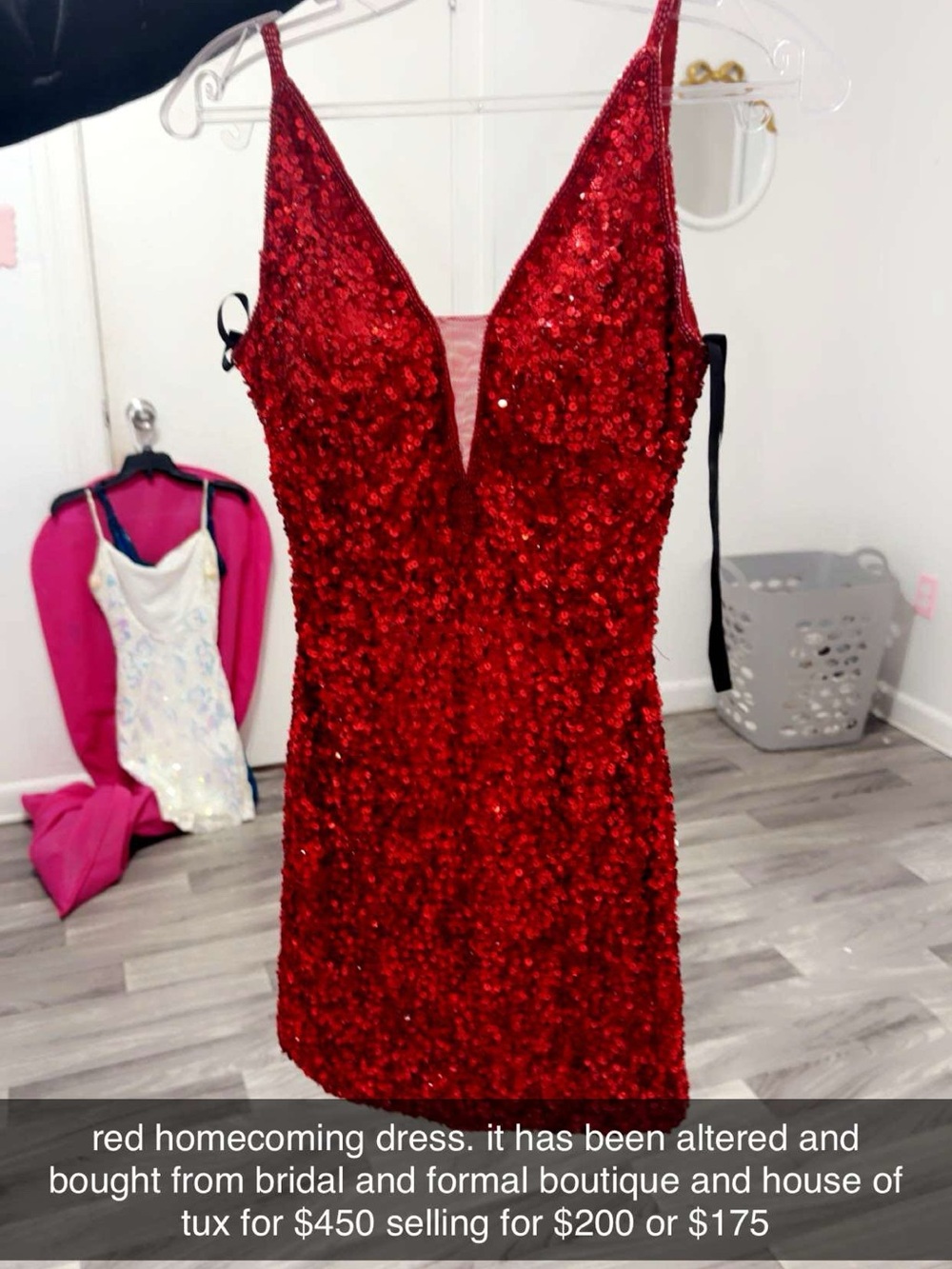 Red Sequin V-Neck Prom Dress